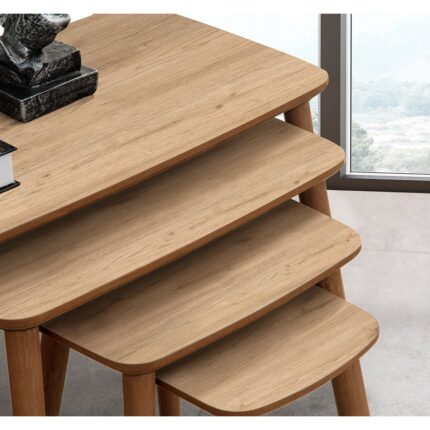 Vovvahome Luci 4lü Mdf Ahşap Zigon Sehpa Meşe - Görsel 4
