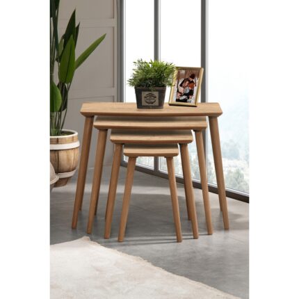 Vovvahome Vega 4lü Dörtlü Mdf Ahşap Zigon Sehpa -Meşe - Görsel 2