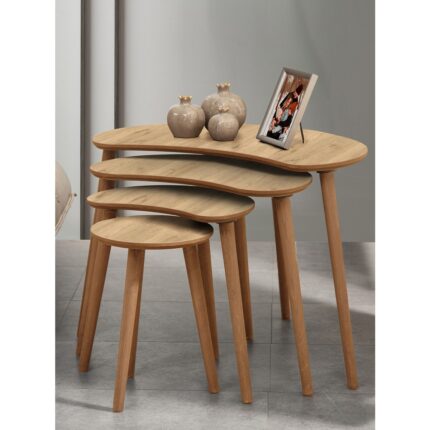 Vovvahome Moon 4lü Mdf Ahşap Zigon Sehpa Meşe