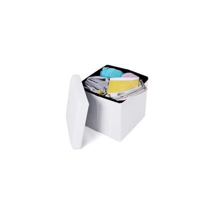 Mena Rise Depolama Alanlı Tabure, 300 Kg'a Kadar Dayanıklı, Beyaz, 38 x 38 x 38 Cm, LSF103 - Görsel 3