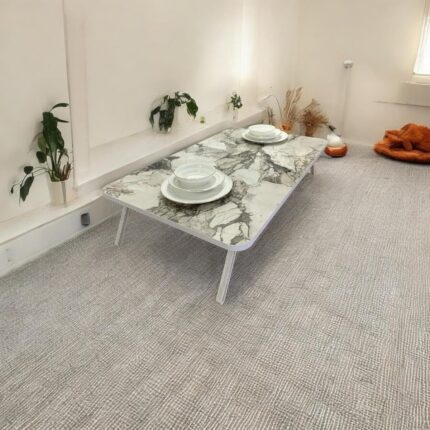 Mena Rise Sofrası Mutfak Sofrası Taşınabilir 60 x 100 cm Balkon Sofra (Beyaz Mermer)