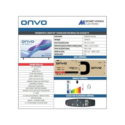Onvo 40VQ80F2FA 40'' 102 Ekran Uydu Alıcılı Full HD WhaleOS QLED TV - Görsel 2