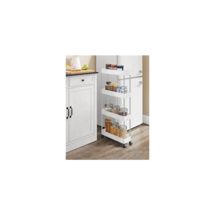 Arabası, 4 Seviyeli Mutfak Arabası, Mutfak Rafı, Tekerlekli Niş Rafı, Banyo Rafı, Yerden Tasarruf Sağlayan, Beyaz - Görsel 3