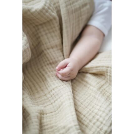 Mena Rise Müslin Bebek Kundak Örtüsü 120X120 cm -%100 Pamuk 4 Kat Müslin Bebek Battaniye (Bej)