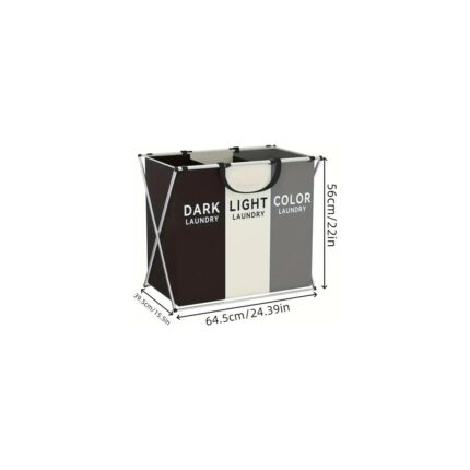 Misda Store Home 3 Bölmeli Katlanabilir Çamaşır Sepeti – Siyah, Beyaz ve Gri Renklerde, Dayanıklı ve Şık Tasarım, Makinede Yıkanabilir Kumaşlı, Alüminyum Gövdeli, 64X42X58 cm Boyutlarında - Görsel 2