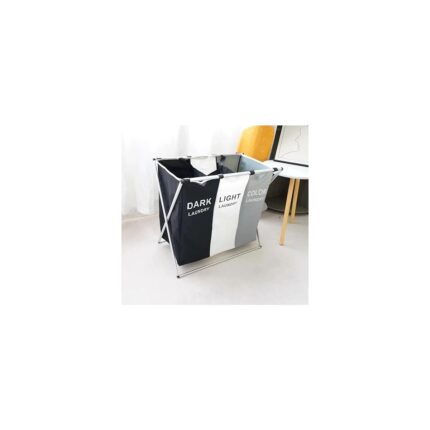 Misda Store Home 3 Bölmeli Katlanabilir Çamaşır Sepeti – Siyah, Beyaz ve Gri Renklerde, Dayanıklı ve Şık Tasarım, Makinede Yıkanabilir Kumaşlı, Alüminyum Gövdeli, 64X42X58 cm Boyutlarında - Görsel 5