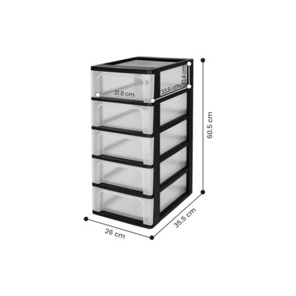 Ohyama Chest OCH-2005 Çekmeceli Konteyner/çekmeceli Dolap, Plastik, Siyah/şeffaf, 35,5 x 26 x 61 cm - Görsel 3