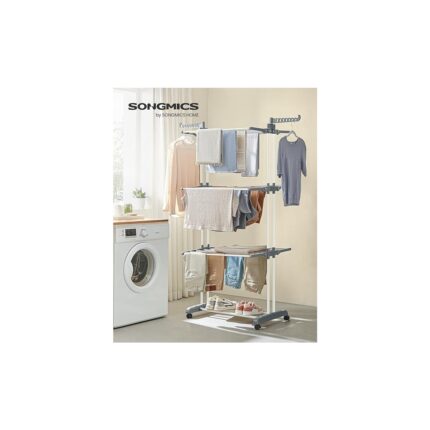 Misda Store Çamaşır Kurutma Makinesi, Stand Kurutma Makinesi 4 Kademeli, Kanatlı Elbise Havalandırması, Katlanır Kanatlar, Tekerlekli, Kolay Montaj, Beyaz - Görsel 2