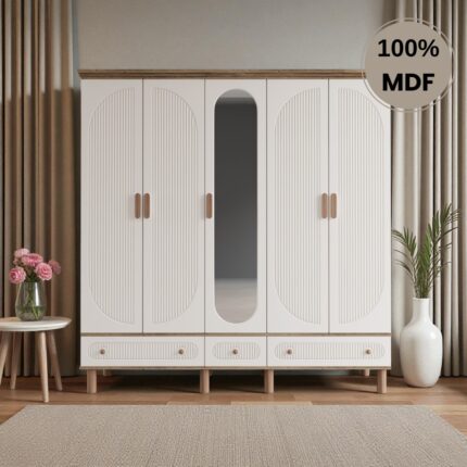 Comiet Sally 5 Kapaklı Aynalı Çekmeceli Mdf Gardırop