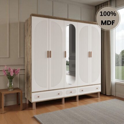 Comiet Sally 5 Kapaklı Aynalı Çekmeceli Mdf Gardırop - Görsel 2