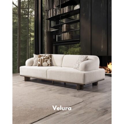 Velura Home & Living Petra Sırt Mekanizmalı Üçlü Kanepe & 3'lü Koltuk - Krem