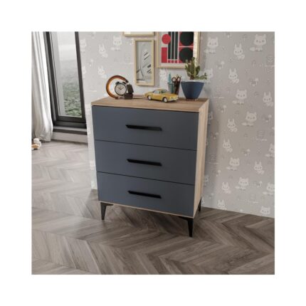 Afilli Izmir 3 Çekmeceli Şifonyer Tamamı Mdf Antrasit Flora - Görsel 2
