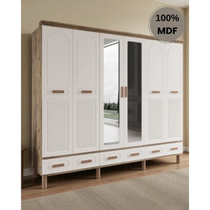 Comiet Perry 6 Kapaklı Aynalı Çekmeceli Mdf Gardırop - Görsel 2