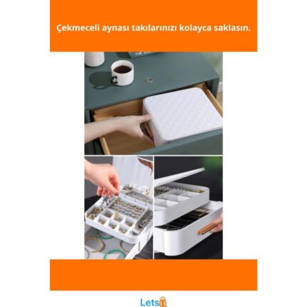 Letsii Şık Aynalı Takı Organizeri Modern Depolama Çekmeceli Tasarım - Görsel 2