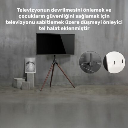 Npo STD1246F 45"-65" Vesa Uyumlu Ahşap Ayaklı 360° Dönebilen Dekoratif Taşınabilir Tv Standı - Görsel 3
