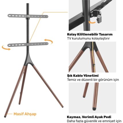 Npo STD1246F 45"-65" Vesa Uyumlu Ahşap Ayaklı 360° Dönebilen Dekoratif Taşınabilir Tv Standı - Görsel 4