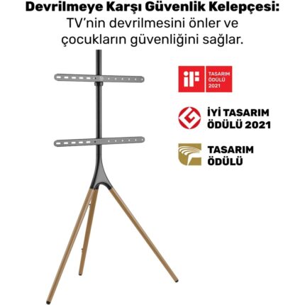 Npo STD1246F 45"-65" Vesa Uyumlu Ahşap Ayaklı 360° Dönebilen Dekoratif Taşınabilir Tv Standı - Görsel 5