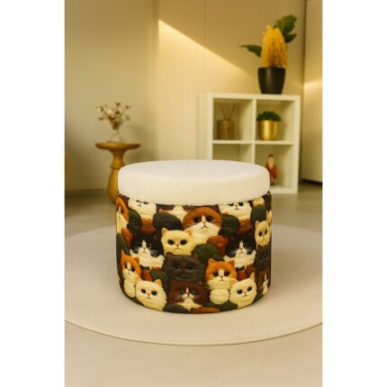 Pufkap Dekoratif rahat ve konforlu puf - ked, figürlü/desenli - sandıklı - yuvarlak puf - çok amaçlı kullanım - modern bench - Görsel 5