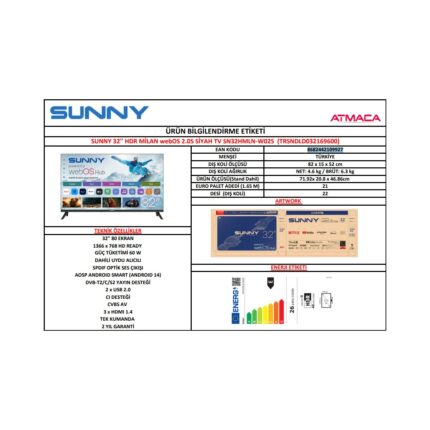 Sunny SN32HMLN-W02S 32'' 80 Ekran Uydu Alıcılı HD Ready webOS  LED TV - Görsel 4