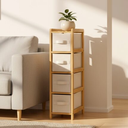 Digithome Bambu Slim 4 Çekmeceli Dolap Organizer Çok Amaçlı Düzenleyici Şifonyer DB-0048