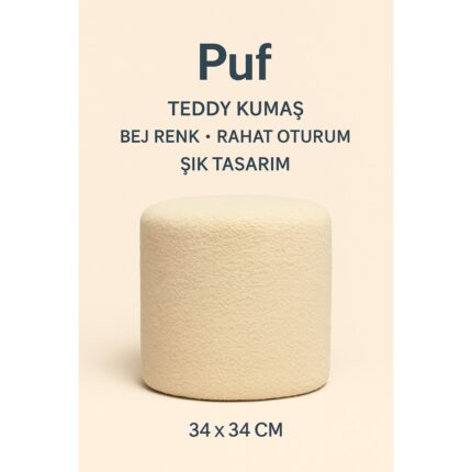 Co Art Home Class Yumuşak Teddy Peluş Kumaş Silindir Bench Puf Makyaj Masası Pufu Tabure