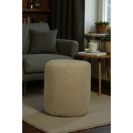 Co Art Home Class Yumuşak Teddy Peluş Kumaş Silindir Bench Puf Makyaj Masası Pufu Tabure - Görsel 2