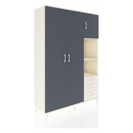 Dienni Hyperion Dolap 5 Raflı 3 Çekmeceli Tek Askılı 132X44X195 Aytaşı-Antrasit/aytaşı - Görsel 2