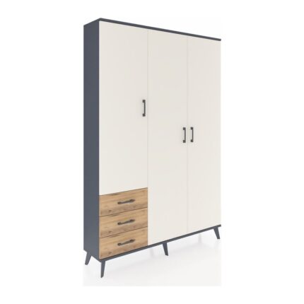 Dienni Arges Dolap 6 Raflı 3 Çekmeceli Tek Askılı 132X30X195 Antrasit-Aytaşı/çam - Görsel 2