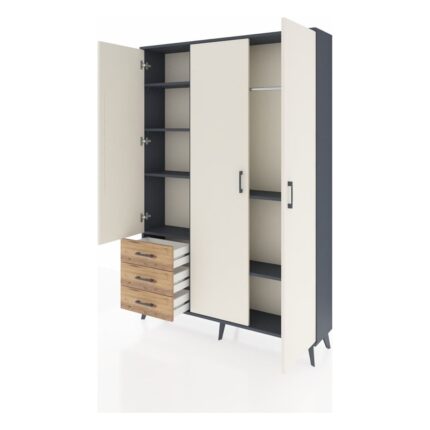 Dienni Arges Dolap 6 Raflı 3 Çekmeceli Tek Askılı 132X30X195 Antrasit-Aytaşı/çam - Görsel 3