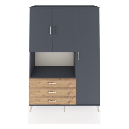 Dienni Hyperion Dolap 7 Raflı 3 Çekmeceli 3 Kapaklı 132X44X195 Antrasit-Antrasit/çam