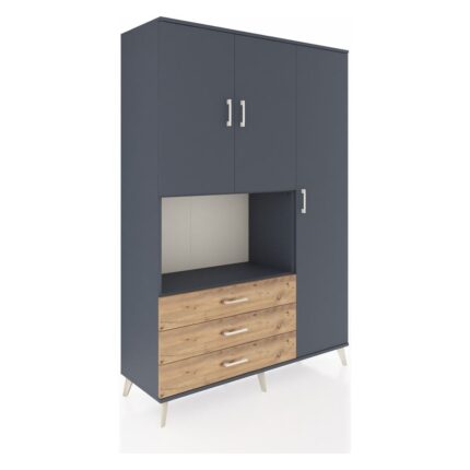 Dienni Hyperion Dolap 7 Raflı 3 Çekmeceli 3 Kapaklı 132X44X195 Antrasit-Antrasit/çam - Görsel 2