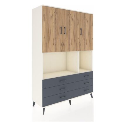 Dienni Hyperion Dolap 6 Raflı 6 Çekmeceli 3 Kapaklı 132X44X195 Aytaşı-Çam/antrasit - Görsel 2