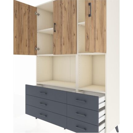 Dienni Hyperion Dolap 6 Raflı 6 Çekmeceli 3 Kapaklı 132X44X195 Aytaşı-Çam/antrasit - Görsel 4