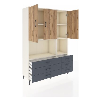 Dienni Hyperion Dolap 6 Raflı 6 Çekmeceli 3 Kapaklı 132X44X195 Aytaşı-Çam/antrasit - Görsel 5
