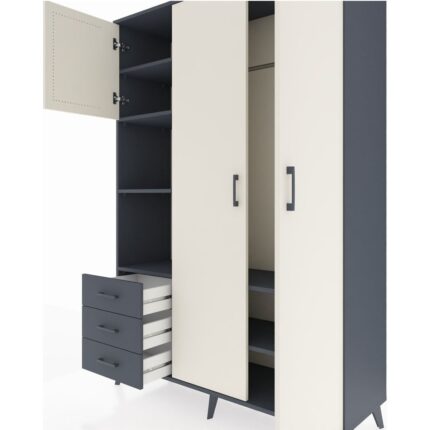 Dienni Hyperion Dolap 6 Raflı 3 Çekmeceli Tek Askılı 132X44X195 Antrasit-Aytaşı/antrasit - Görsel 4