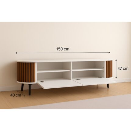 Moka Park AVM Linea 150 Lik Ovalli Çıtalı 2 Kapaklı Tv Ünitesi – Ceviz Detaylı, 150 Cm, Duvara Monte Edilebilir - Görsel 5