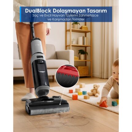 Tineco Floor One I5 Stretch Plus Kablosuz Islak Kuru Süpürge, Zemin Temizleyici Paspas, 20KPA Güçlü Emiş, Hyperstretch 180° Yatırılabilir Tasarım, Anti-Tangle Saç Dolaşma Önleyici - Görsel 3
