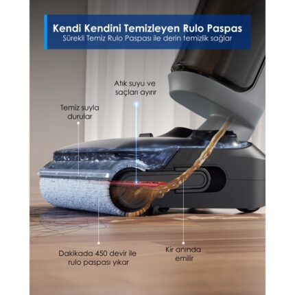 Tineco Floor One I5 Stretch Plus Kablosuz Islak Kuru Süpürge, Zemin Temizleyici Paspas, 20KPA Güçlü Emiş, Hyperstretch 180° Yatırılabilir Tasarım, Anti-Tangle Saç Dolaşma Önleyici - Görsel 4