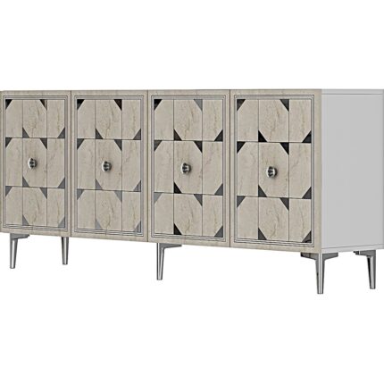 Ceneyra KA1803BTS- Moka Konsol , Tv Sehpası , Çok Amaçlı Dolap 180CM Beyaz-Traverten-Gümüş - Görsel 5
