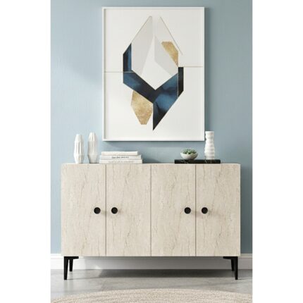Ceneyra KA1205BT- Pella Konsol, Tv Sehpası, Çok Amaçlı Dolap 120CM Beyaz-Traverten - Görsel 2