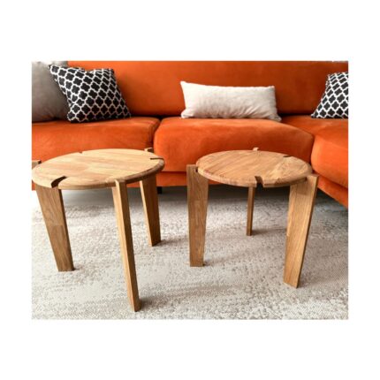 Edanur Aşçı Masif Meşe İskandinav İkili Zigon Sehpa - Üst Üste Geçebilir -  Portatif - Sökülüp-Takılabilen Ayak 38x38x42cm - Görsel 5