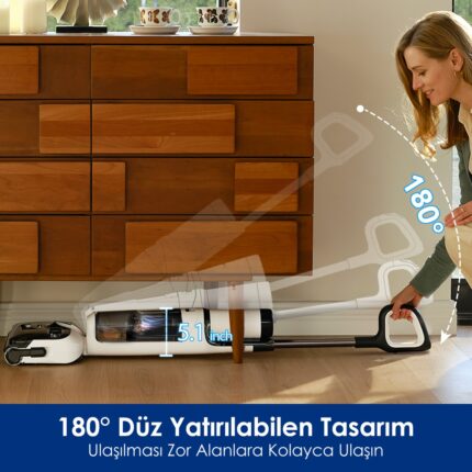 Tineco Floor One S6 Stretch Pro Kablosuz Akıllı Islak Kuru Süpürge, Zemin Temizleyici Paspas, 20KPA Güçlü Emiş, Hyperstretch 180° Yatırılabilir Tasarım, iloop Akıllı Emiş - Görsel 2