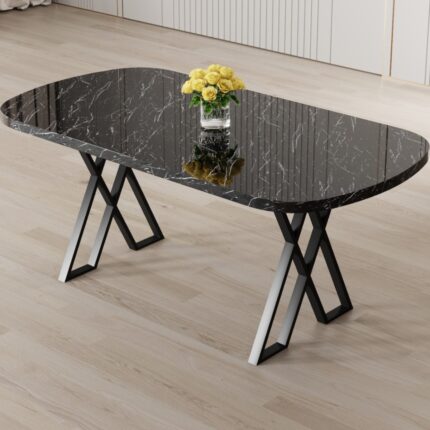 Canisa Axton Serisi Sabit Mdf 90X168 Siyah Mermer Desen Mutfak Masa Takımı 4 Cappucino Sandalye - Görsel 2