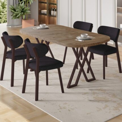 Canisa Axton Serisi Sabit Mdf 90X168 Atlantik Çam Mutfak Masa Takımı 4 Siyah Sandalye