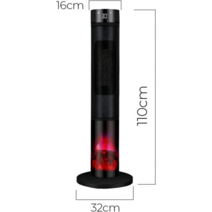 Grooth Alev Efektli Kule Tipi Fanlı Seramik Isıtıcı Uzaktan Kumandalı Şömine Efektli Ptc Isıtıcı - Görsel 4