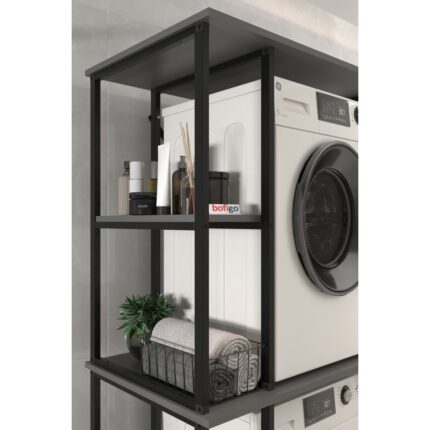 Bofigo Çamaşır Makinesi Dolabı Kurutma Makinesi Dolabı Metal Banyo Dolabı Mısra Antrasit - Görsel 5