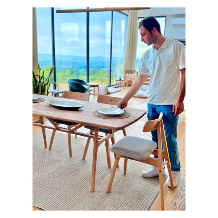 Unboxdeco 6 Kişilik Slim Masif Kayın Ahşap Masa Takımı, 6 Adet Slim Kayın Sandalye 150X80