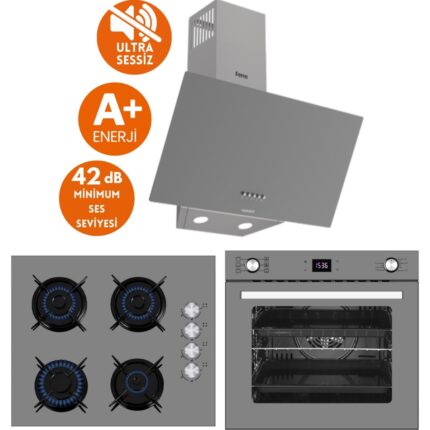 Ferre ve AFM Tech Markalı/SilentART GOE Sessiz  Antrasit-Gri Ankastre Set (D088-SA +FM2210 +FM7710)