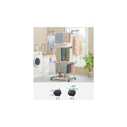 Leaf Shop Çamaşır Kurutma Makinesi, Stand Kurutma Makinesi 4 Kademeli, Kanatlı Elbise Havalandırması, Katlanır Kanatlar, Tekerlekli, Kolay Montaj, Beyaz - Görsel 3