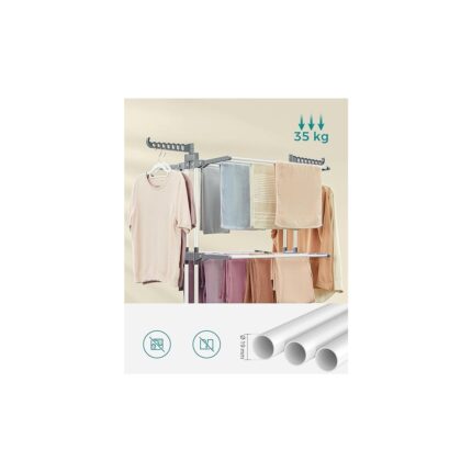 Leaf Shop Çamaşır Kurutma Makinesi, Stand Kurutma Makinesi 4 Kademeli, Kanatlı Elbise Havalandırması, Katlanır Kanatlar, Tekerlekli, Kolay Montaj, Beyaz - Görsel 4